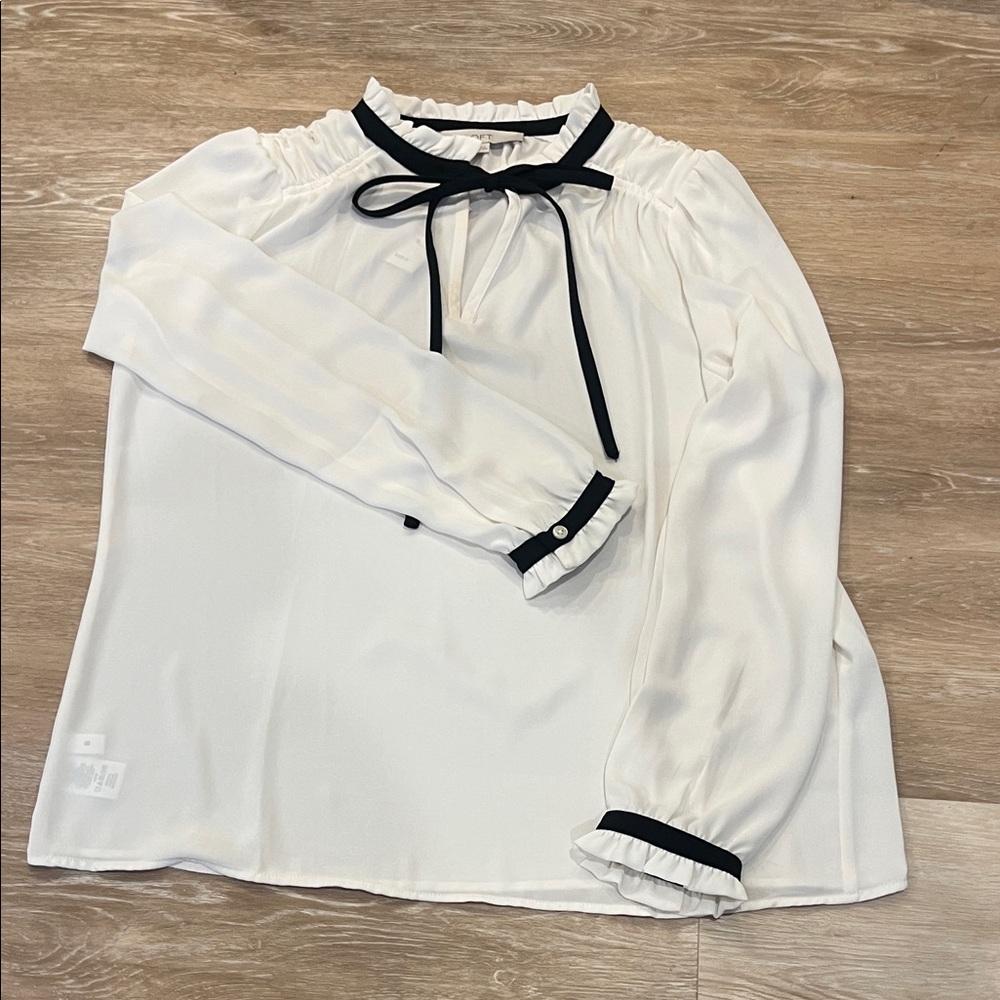 Elegant White Blouse with Black Accents